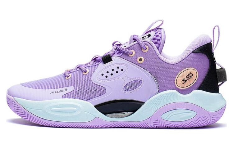 Li Ning Wade All Day 7 Износостойкие Дышащие Низкие Баскетбольные Кроссовки Мужские Фиолетово-Черные ABAT033-3 45