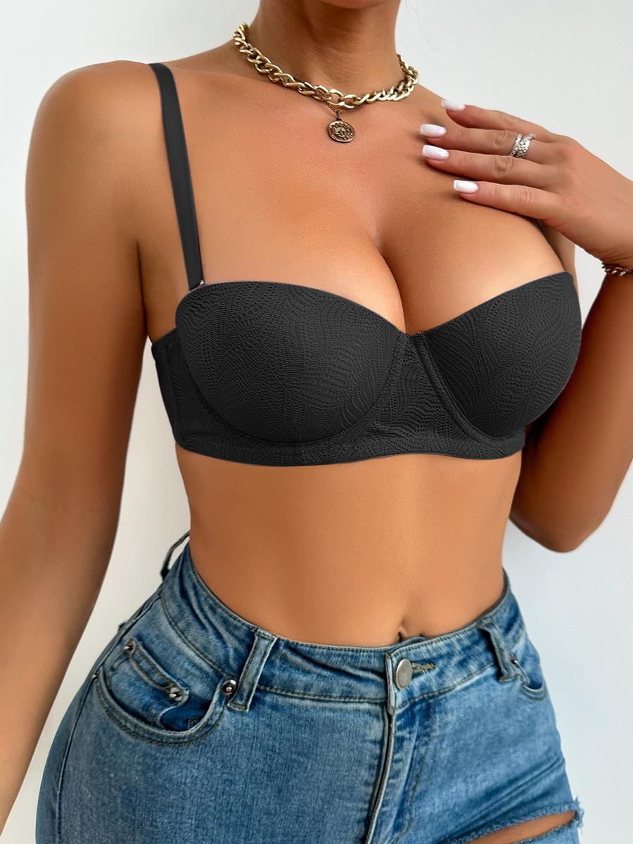 

5 шт. Эксклюзивное нижнее белье - Формирующий бюстгальтер пуш-ап на косточках с кружевными деталями 80C чёрный