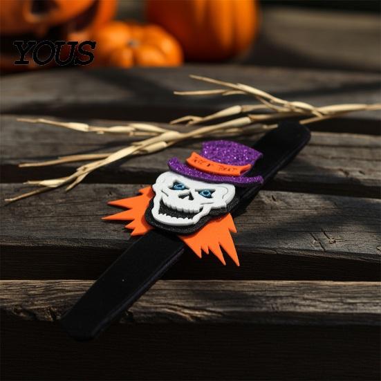Cartoon Snap Bands Halloween Glitter Felt Slap Bracelet, Pumpkin Skull Cat Spider Colorful Bracelets Band, Party Favors for Kids Adults