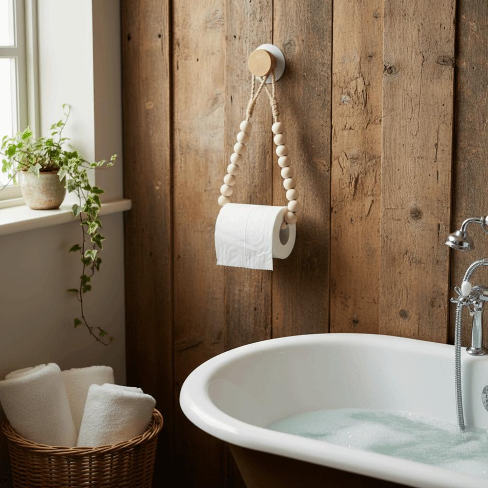 String Bead Detail Jute Rope Towel Rack Handwoven Rope Roll Paper Holder Toilet Organization