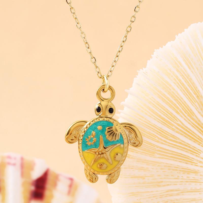 

Нержавіюча сталь Богемський Синій Морська Черепаха Крапля Олії Підвіска Намисто, Гавайське Морське Життя Пляжний Відпочинок Ланцюжок на Ключицю