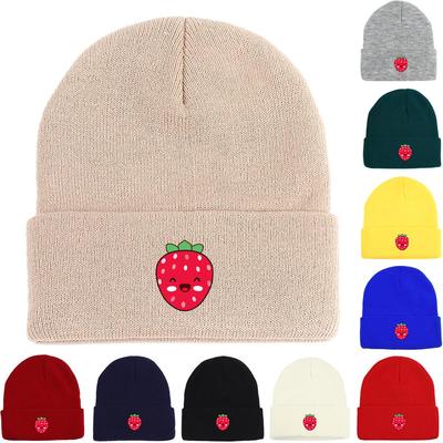 Strawberries Winter Knit Cap Beanie, Cartoon Fruit Skullies Beanies Autumn Versatile Trendy Headwear Knitted Cap Beanie