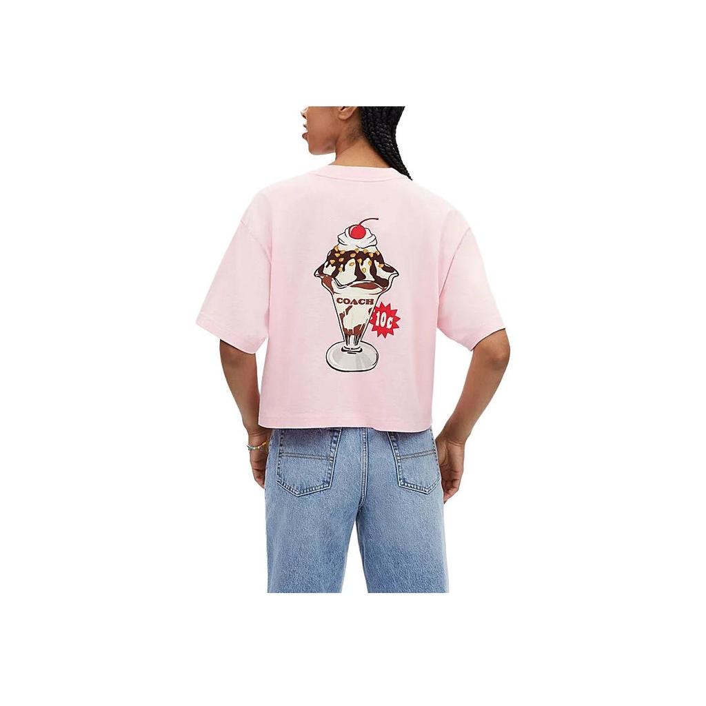 Coach Ss24 Logo Letter Print Loose Short Sleeve T-Shirt Women tops Pink CT415-PIN