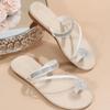 Fashion Women Summer Flat Rhinestone Flower Beach Slippers Comfy Clip Toe Lady Flat Beach Sandals Casual Female Flip Flops Zapatos Mujer