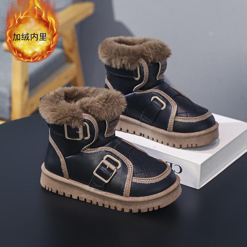 Boys and girls snow boots winter 2025 new fur integrated children's boots medium and older children's piled thickened Northeast cotton shoes