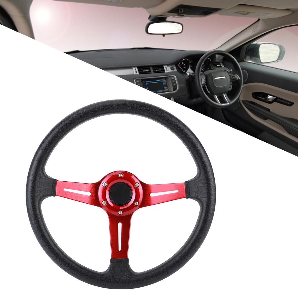 14in Universelles Auto Lenkrad PU Leder Aluminiumlegierung WHupenknopf ModifiziertRot