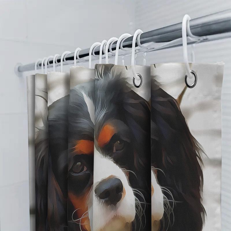 Artistic Pet Portrait Shower Curtain Printed Fabric Waterproof Home Decor Bathroom Hanging Shower Panel Size: 72X84 Color: Black