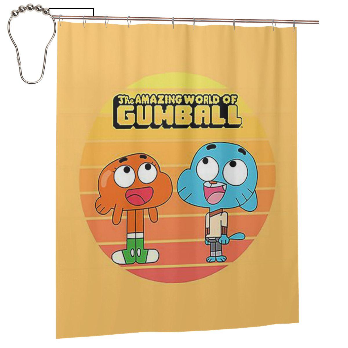 The Amazing World Of Gumball Gumball And Darwin Shower Curtain Bathroom Polyester Waterproof Bath Curtains With Hooks W60H190(CM)-1 Pcs
