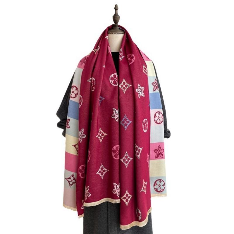 Color scarf Women's fringed cashmere scarf Warm winter versatile imitation cashmere shawl Dual-purpose thickened warm neck protection
