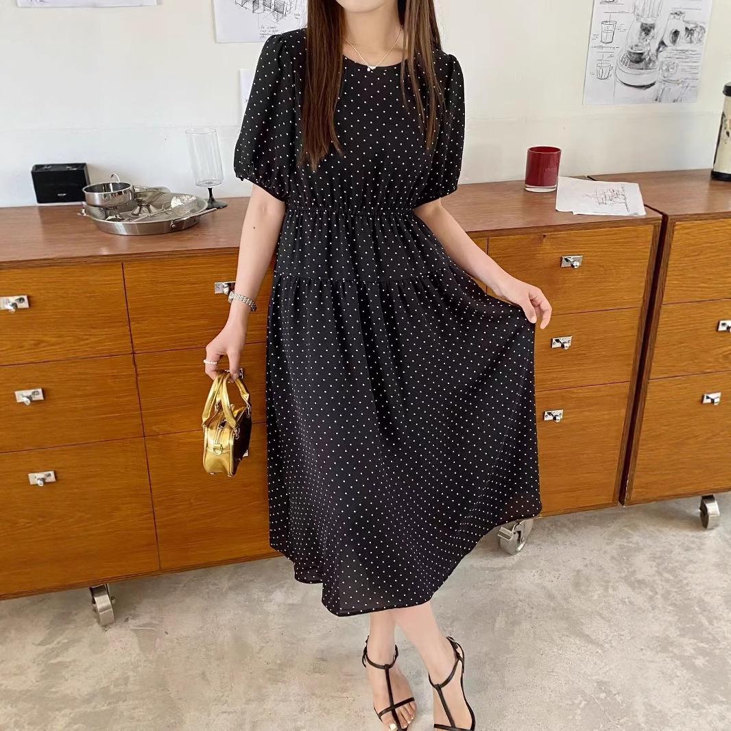 

Laneige Women s Summer 2025 Polka Dot Midi Dress with Round Neck & Slim Waist Large