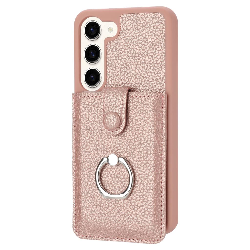 For Samsung Galaxy S23 Case Drawing Type Card Slots Litchi Texture Leather Back Cover with Ring Kickstand