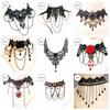 Jewelry Steampunk Style Victorian Women Chokers Black Lace Necklace Gothic Collar Beads Pendant