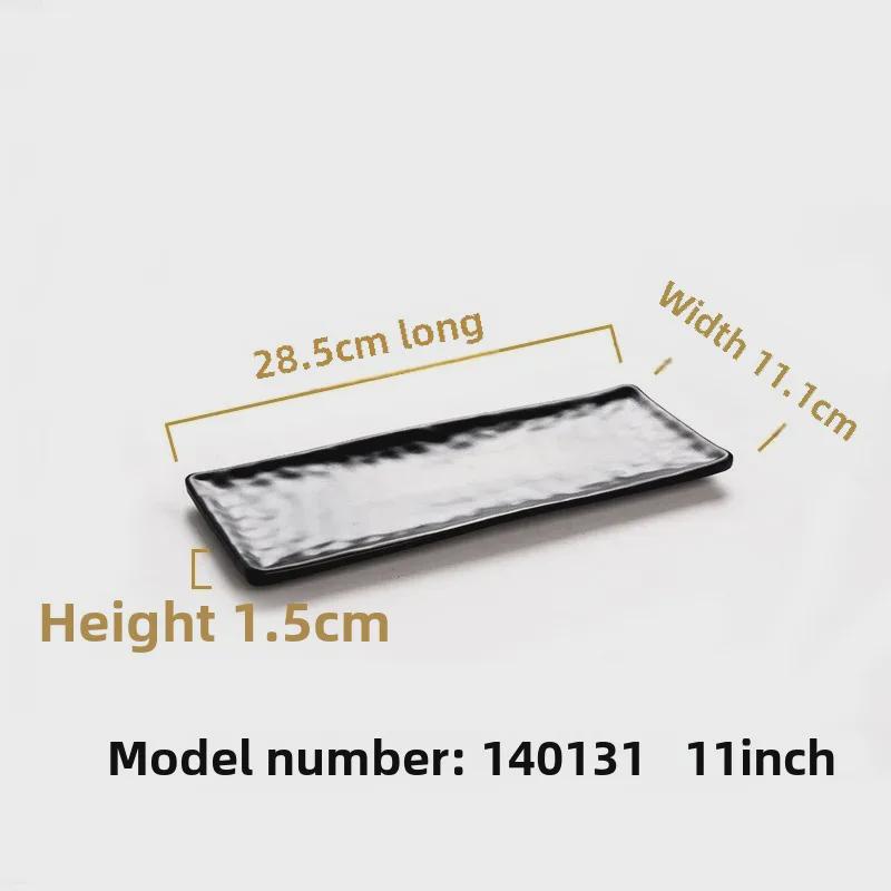 Melamine Black Tableware: Imitation Porcelain Plate for Cold Dishes, BBQ, Hot Pot, and Commercial Use.