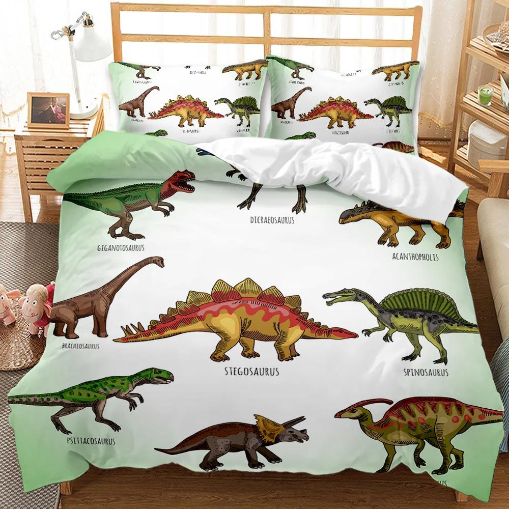 Cartoon Dinosaur Duvet Cover Kawaii Dinosaurs Bedding Set Jungle Ancient Animals Comforter Cover For Girls Boys Full King Size