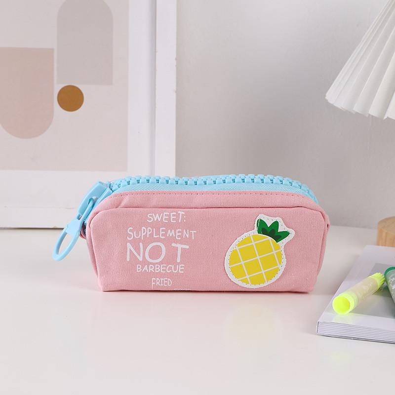 Canvas Fruit Zipper Pencil Case Large Capacity Stationery Organizer For Students