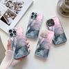 Gray-pink Marble Pattern Is Suitable for iPhone17ProMax Metallic Paint Glass Mobile Phone Protective Case 17 All-inclusive Delivery.