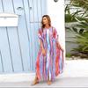 2022 Casual Bikini Cover-ups Blaue Tunika Sexy Gestreifte Vorne Offen Sommer Strand Kleid Elegante Frauen Strand Tragen Badeanzug cover Up Q1097