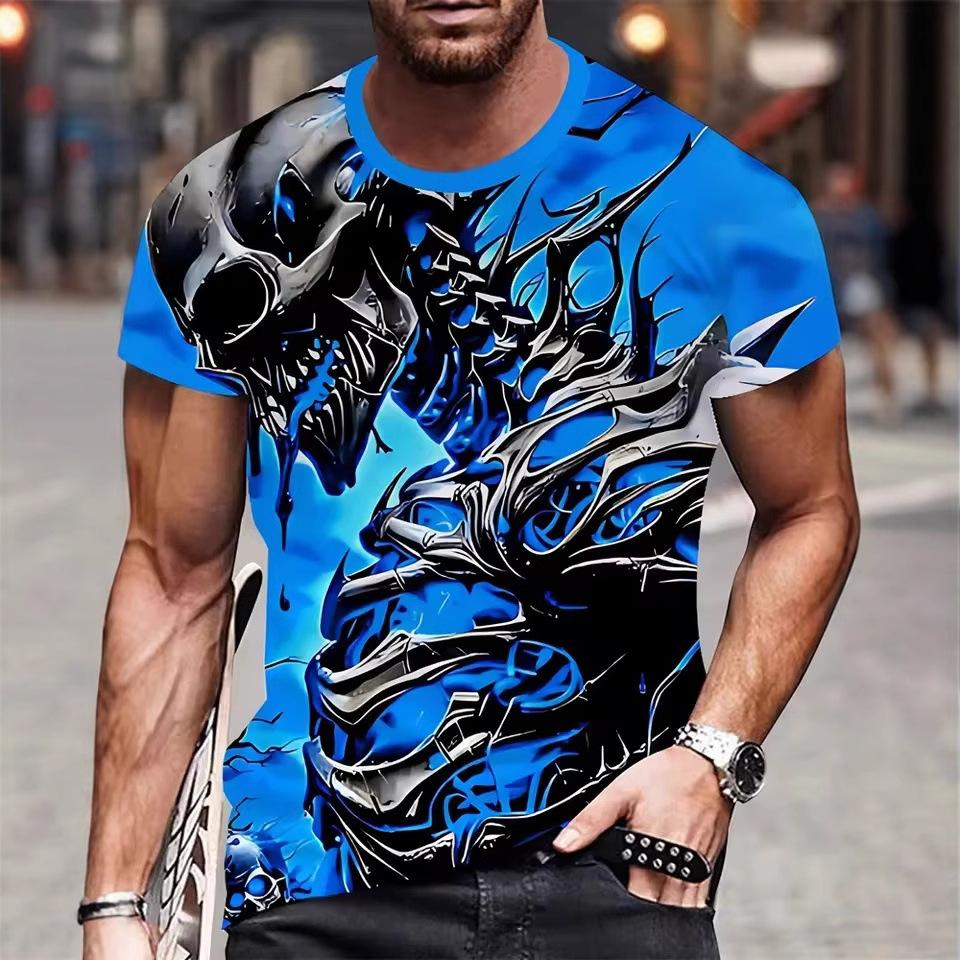 

Літні чоловічі футболки з круглим вирізом, модні повсякденні, з коротким рукавом, з 3D жахливим принтом черепа L