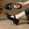 Krazing Pot Sheepskin Round Toe Size 42 Thick Med Heels Slip on Platform Gladiator Metal Buckle Autumn Pumps