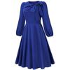 Frauen Herbst Winter O Hals Schleife A-Linie Einfarbig Hohe Taille Langarm Kleid S-XXL