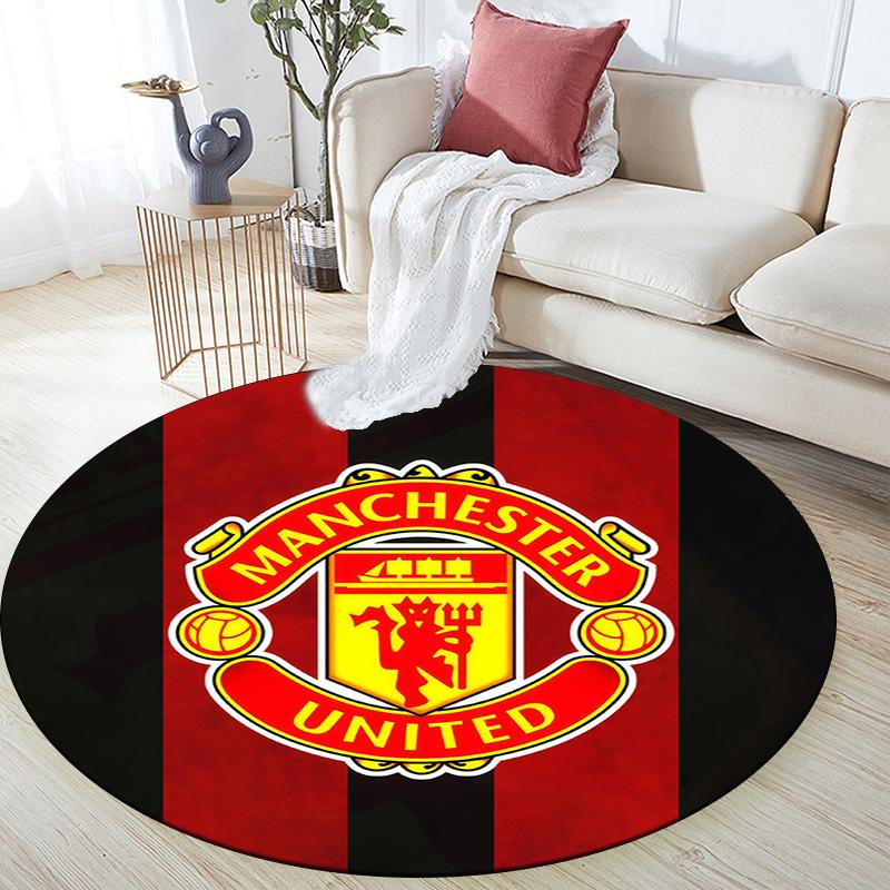 Manchester United Football Club Round Area Rug,Carpet Rug for Living Room Bedroom Sofa Playroom Decor,Non-slip Floor Mat