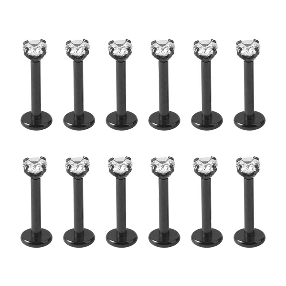 

12Pcs 12 Pcs Set Stainless Steel Ear Studs Prevent Allergy Internally Threaded Labret Piercing Set Rust-proof Lightweight чёрный