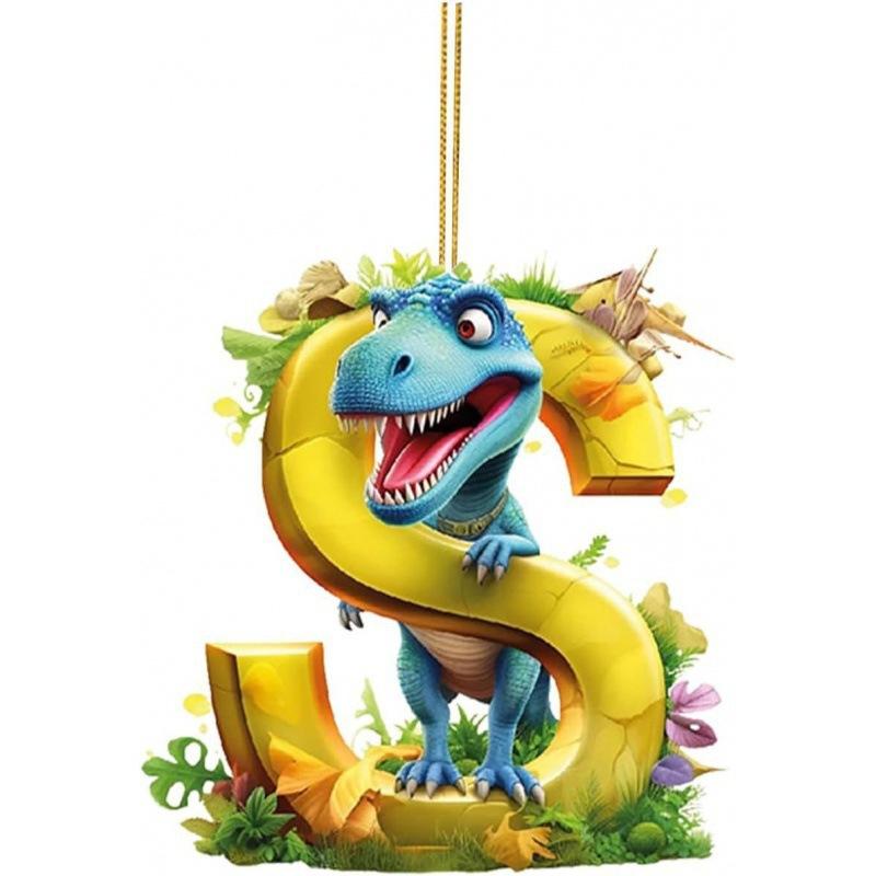 1ks vánoční dinosauří ozdoby 26 písmen kreslený přívěsek 2D plochý akrylový materiál dinosauří figurky závěsná vánoční párty dekorace, ideální pro domácnost