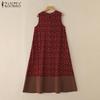 ZANZEA Women Summer Round Neck Casual Sleeveless Floral Dress