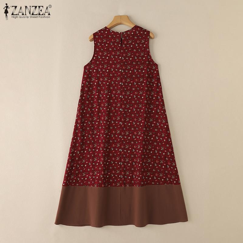 ZANZEA Women Summer Round Neck Casual Sleeveless Floral Dress