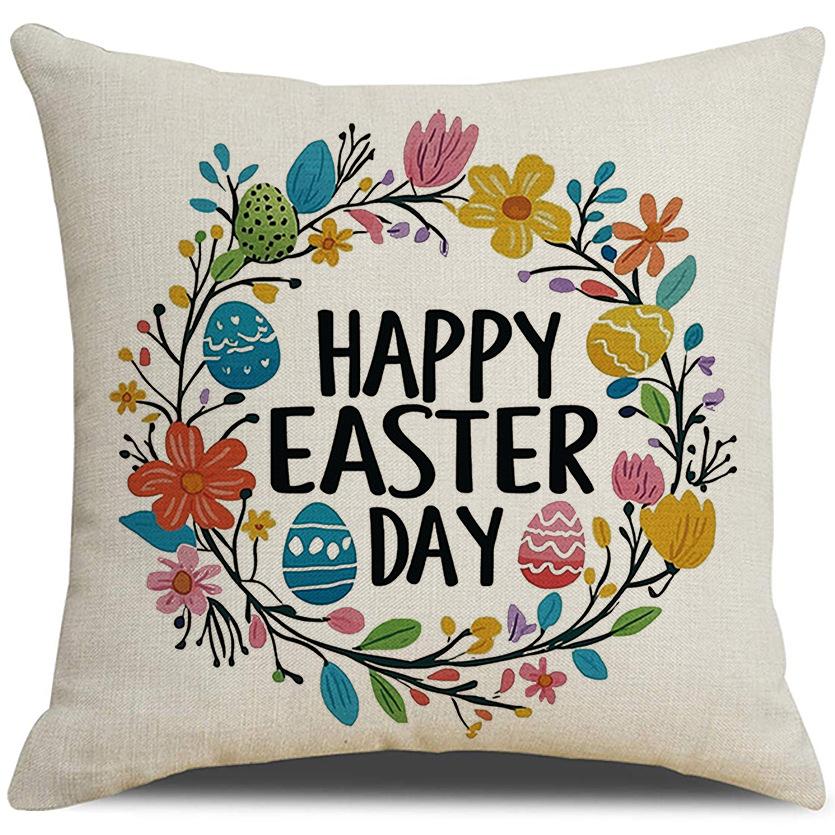 New Easter Pillow Cover Spring Cartoon Wreath Rabbit Decorative Pillow Sofa Cushion Cover Premium Durable Quality