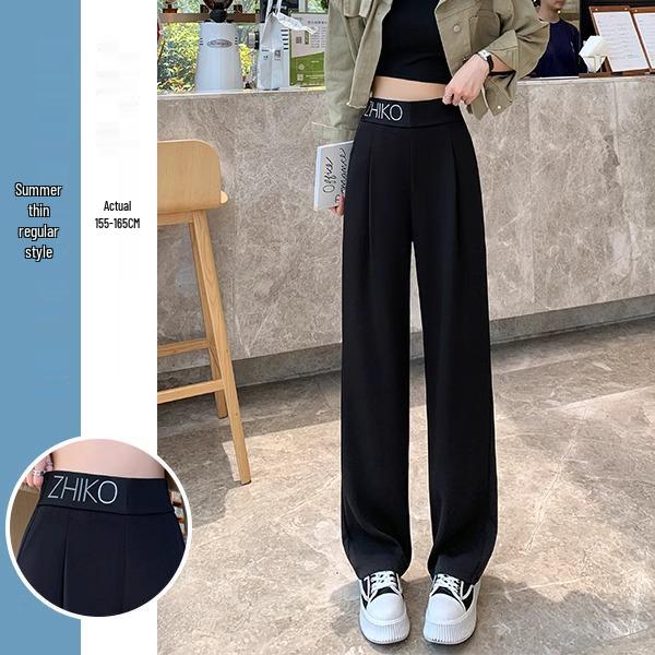 

Женские осенние шифоновые брюки из ледяного шелка - С высокой талией, Драпировка, Прямые, Маленький размер, Повседневные, Спортивные 3XL чёрный