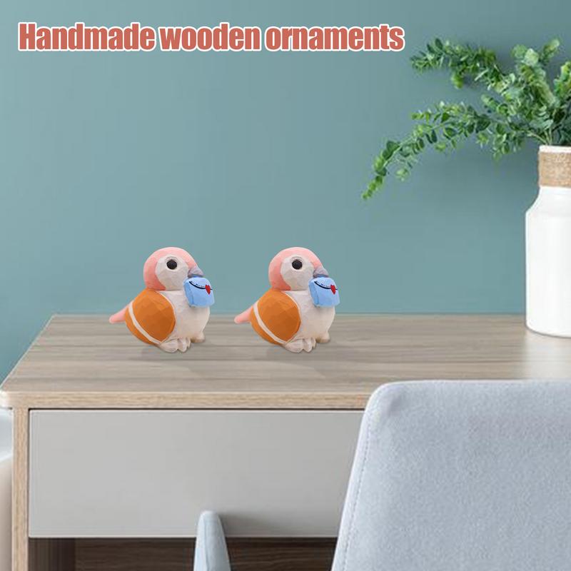 Miniature Wood Bird Art Statue Elegant Bird Figurine In Watercolor Style Lightweight Collectible Figurines For Living Room