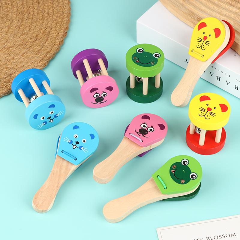 Castañuelas de Madera de Dibujos Animados para Niños Sonajas de Cinco Tachuelas Campanas Sonoras Clapper de Mango Instrumentos Musicales Juguetes Juguetes Educativos Para Niños