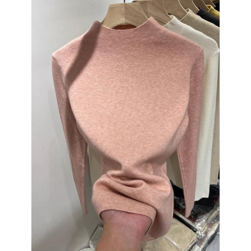 Solid color semi-turtleneck long-sleeved sweater stacked in autumn and winter, simple inner top, slim bottom knitted sweater