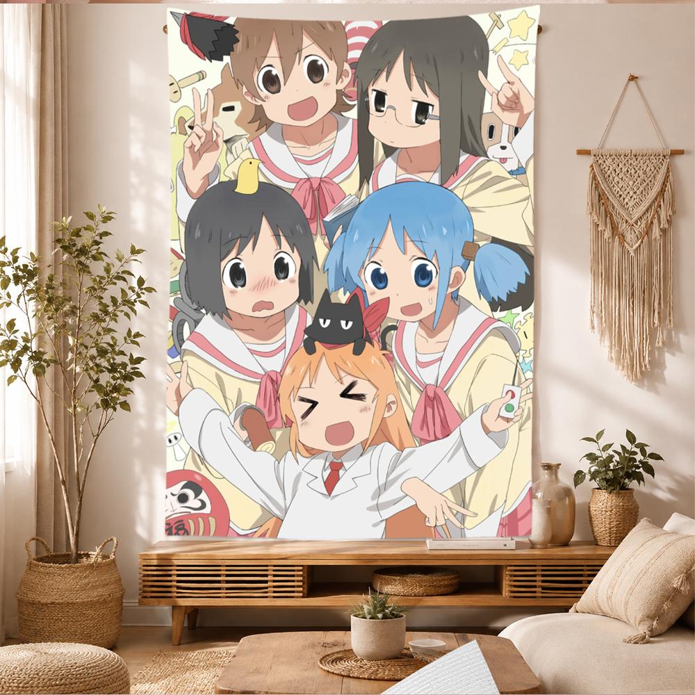 N-Nichijou Tapestry Wall Hanging Cute Anime Girls School Uniform Comedy Characters Group Art Bedroom Dorm Home Decor Fans Gifts