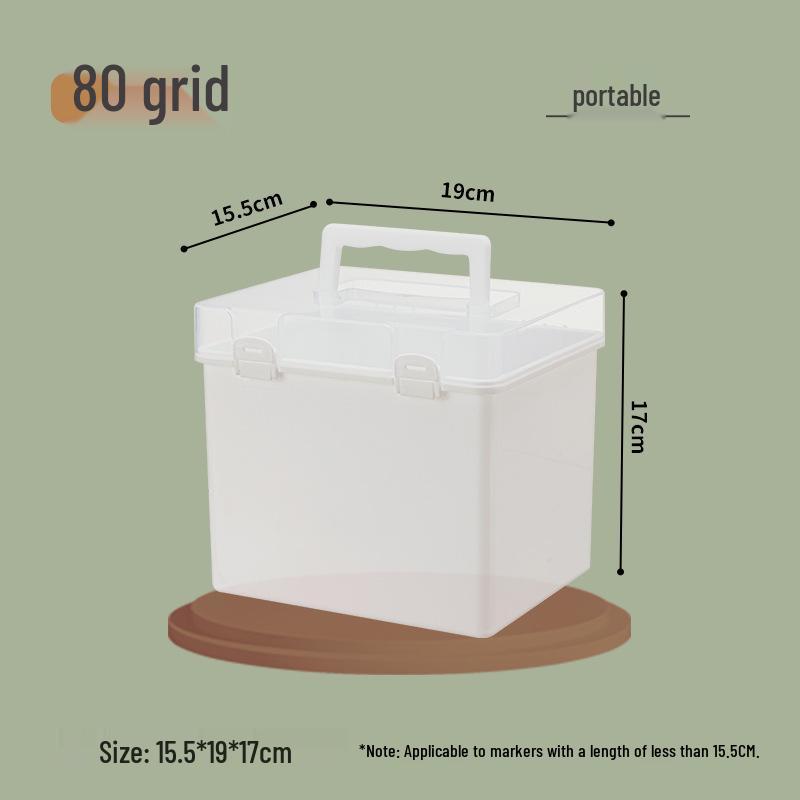 Portable 48 & 80 Color Marker Storage Box - Transparent Stationery Case