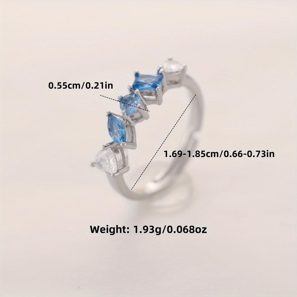 Elegant Platinum Plated Ring for Women, Blue Cubic Zirconia Adjustable Ring, Birthday Gift/daily Wear/Beach Vacation Ring