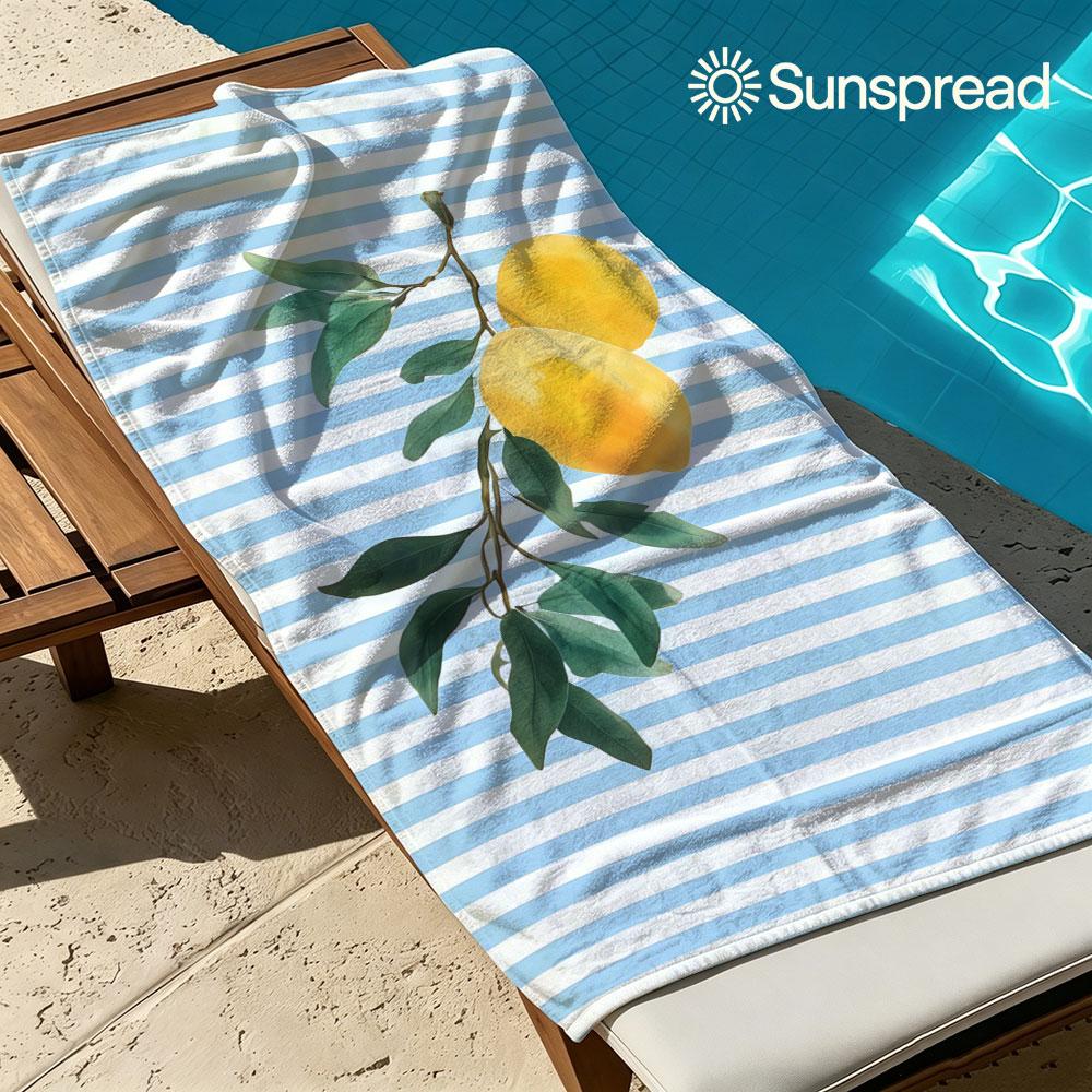 Lemon Branch with Blue Stripes Quick Drying Bath Towel Microfiber beach towel light weight swimming camping yoga beach out