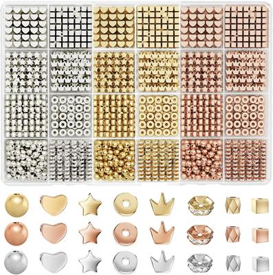 Gold Beads for Jewelry Bracelets Making, 2160 PCS 8 Styles Spacer Beads Kit (Gold, Sliver, Rose Gold)