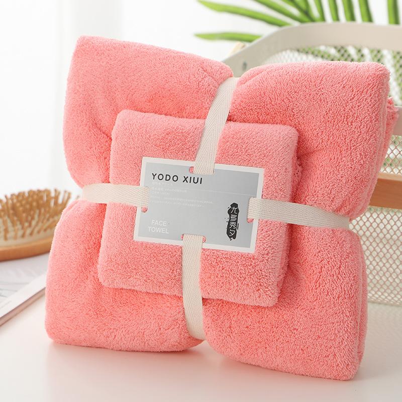 Einfaches Korallenfleece-Handtuch mit Besatz, Erwachsenen-Kinder-Badetuch, Strandtuch, Kosmetiktuch, weich und saugfähig