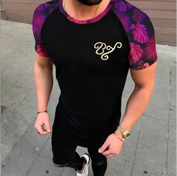 

Men s Color Block Fitness T-shirt - Summer Short Sleeve M чёрный/фиолетовый