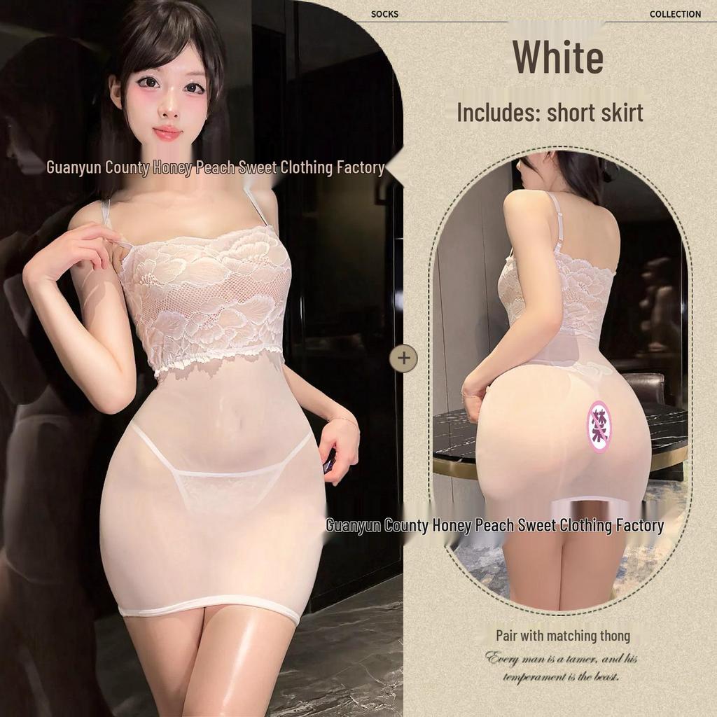 Sexy Lingerie Sheer Lace Panel Bodycon Spaghetti Strap Mini Dress for Women