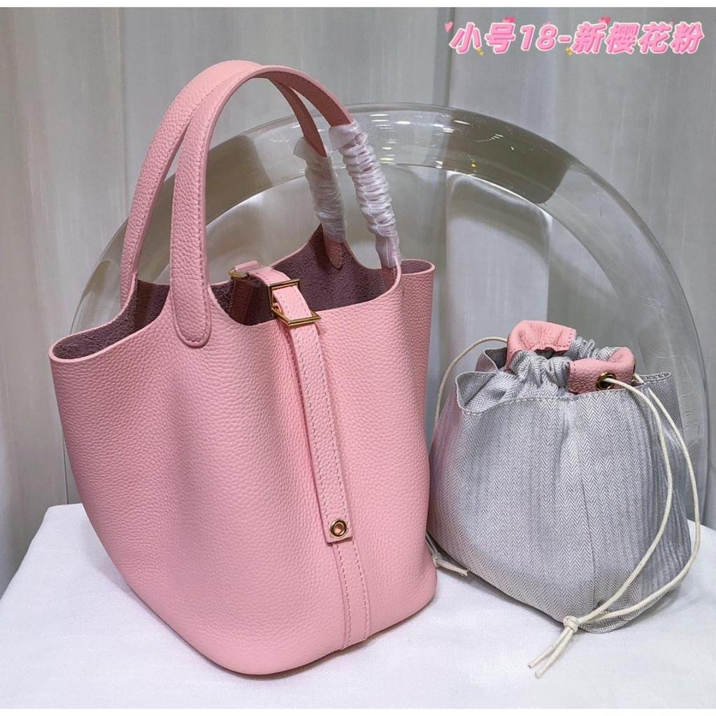 Spot wholesale top layer cowhide vegetable basket bag leather bucket bag commuter fashion lock buckle hand-held handbag woman