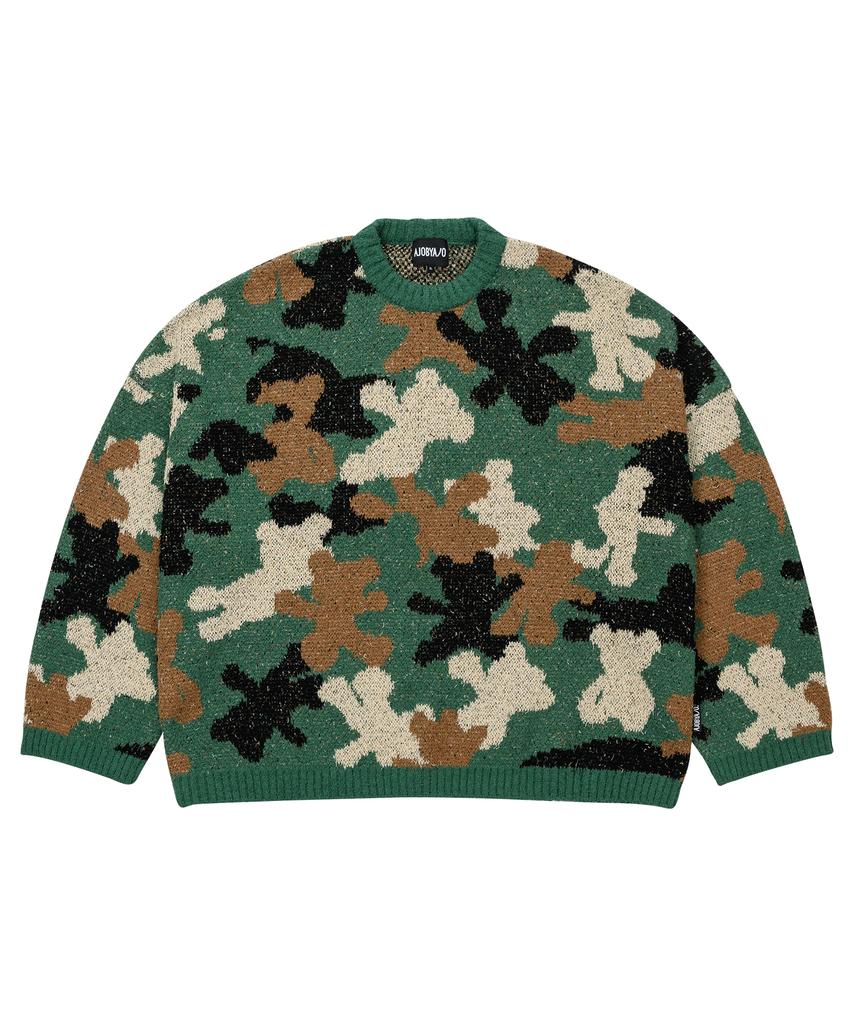 AJOBYAJO Teddy Bear Camouflage Knit Sweater [Khaki]