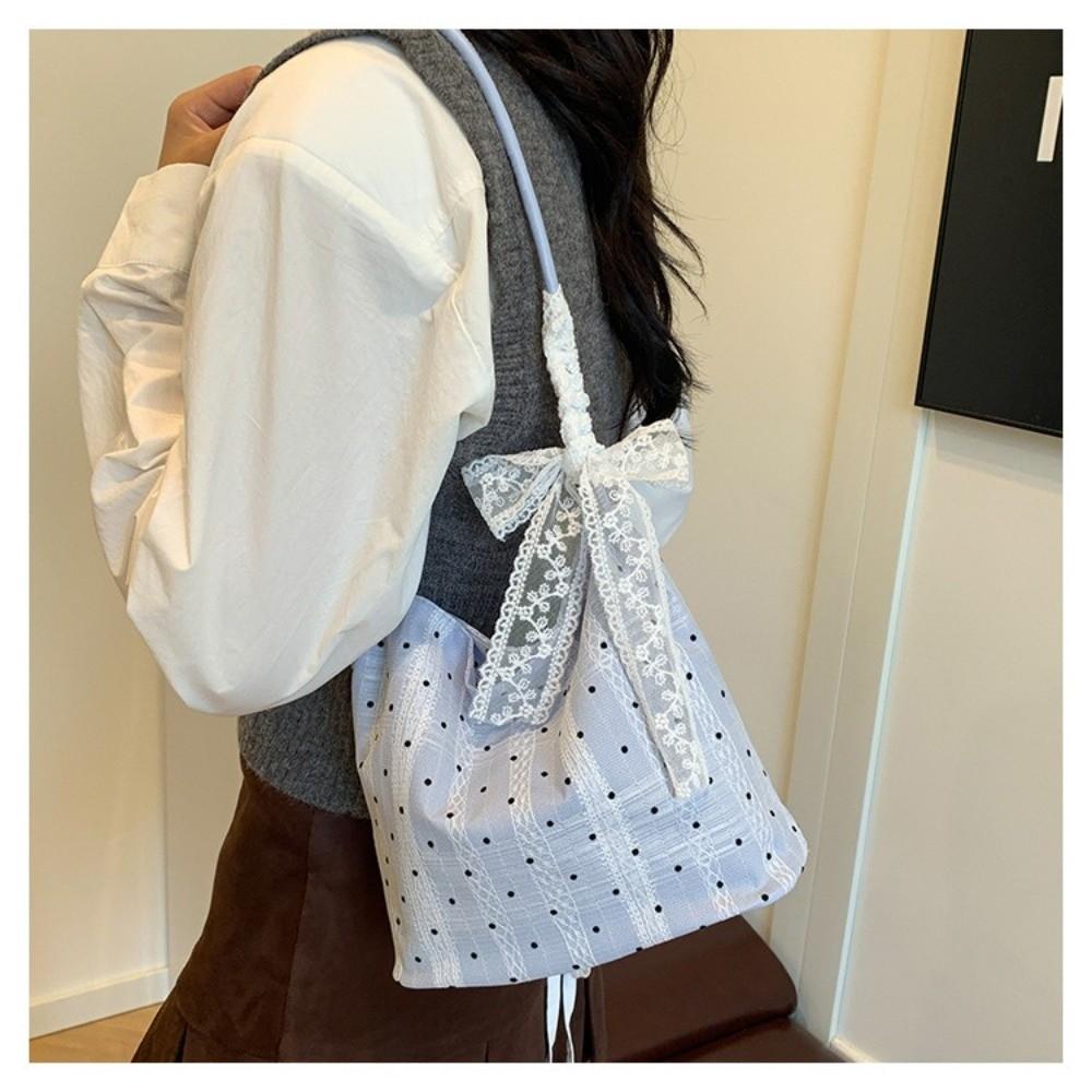 Fashionable Versatile Women Handbag Korean Style Elegant Underarm Bag Decorative Silk Scarf Polka Dot Pattern Bucket Bag