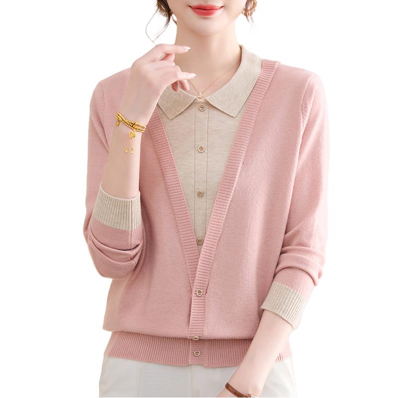 2025 Mom's Stylish Knitted Base Sweater for Middle-Aged Women - Autumn/Winter Two-Piece Look