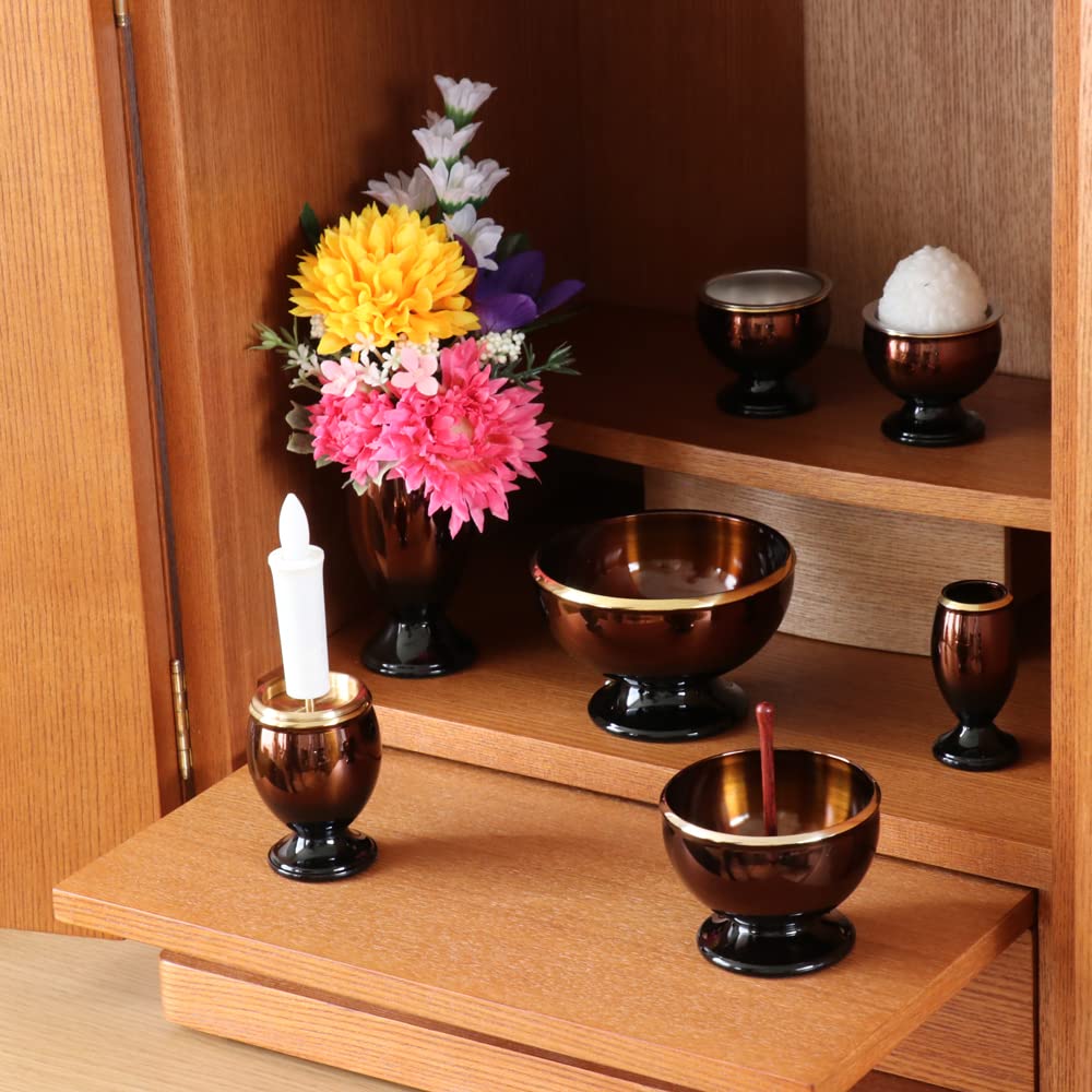 Buddhist altar set inch Buddhist altar set of 6 Ryusei bell Stylish brass bell oak brown [Ryusei 3.0 + 2.3 inch] included,