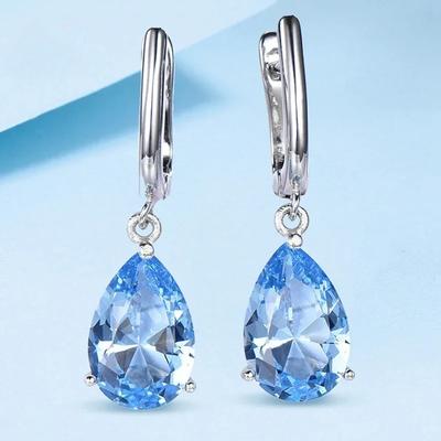 Cercei Drop Topaz Argint Sterling 925 pentru Femei Piatră Prețioasă de Înaltă Calitate Simplu Safir Albastru Petrecere de Nuntă Bijuterii la Modă Cadou