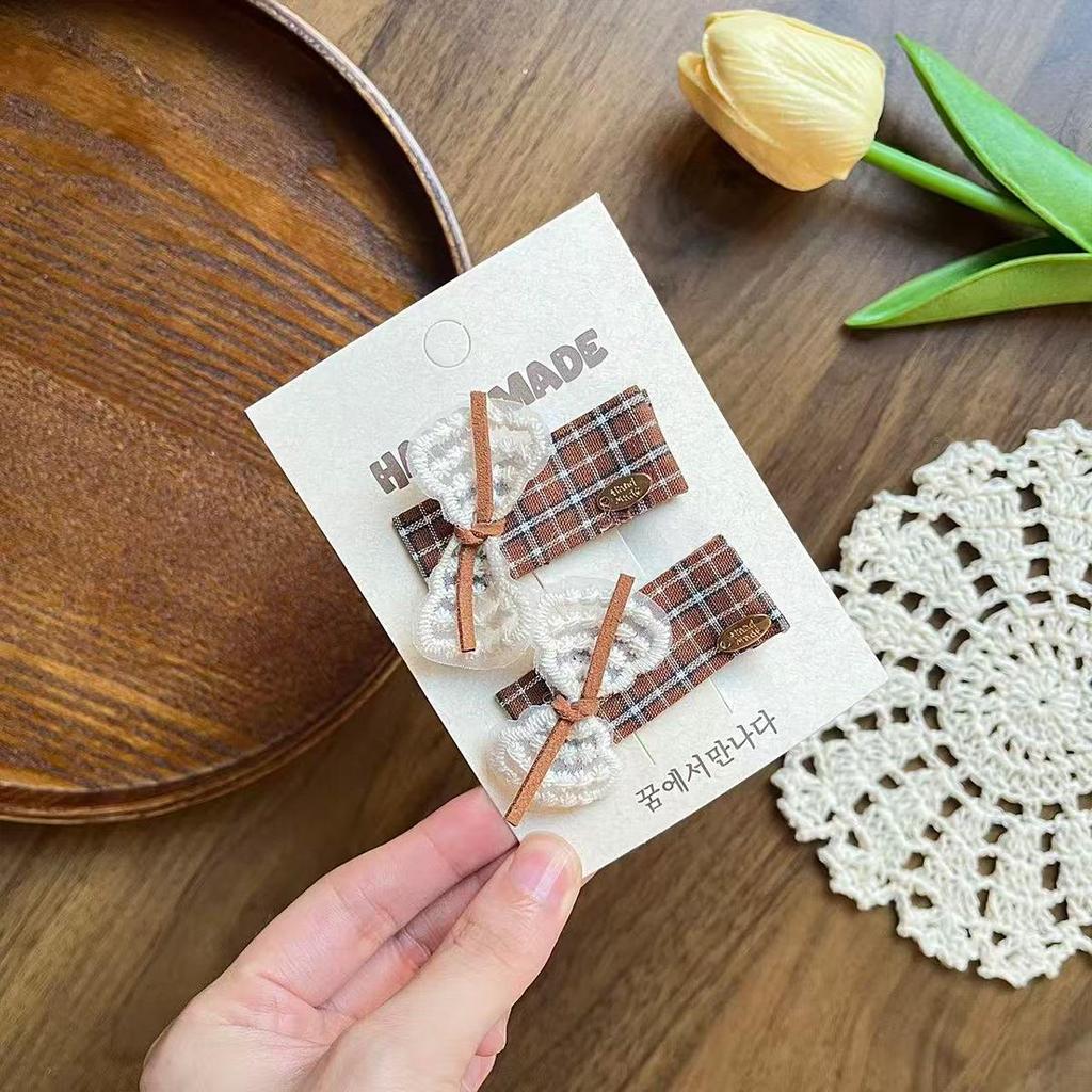 Korean Style Handmade Plaid Bow Hair Clip for Girls - Coffee Color