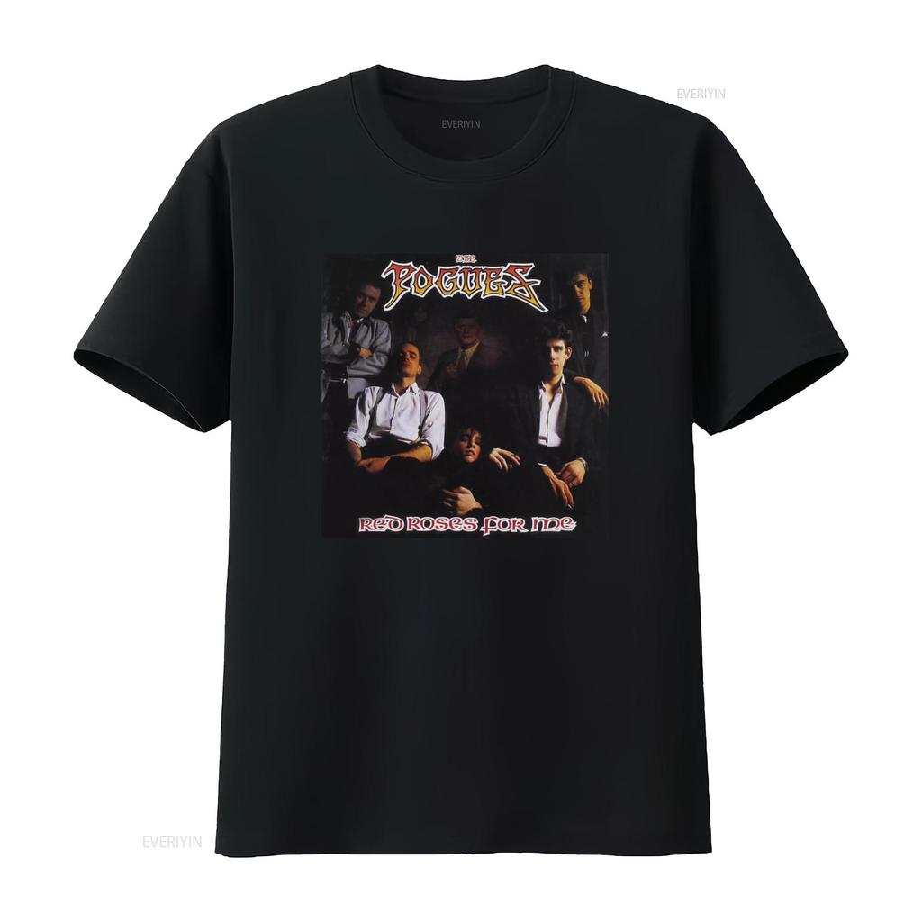 Vintage The Pogues Red Roses For Me Black T Shirt Retro Band Vintage Washed Designer Clothes Unisex Slightly Versatile